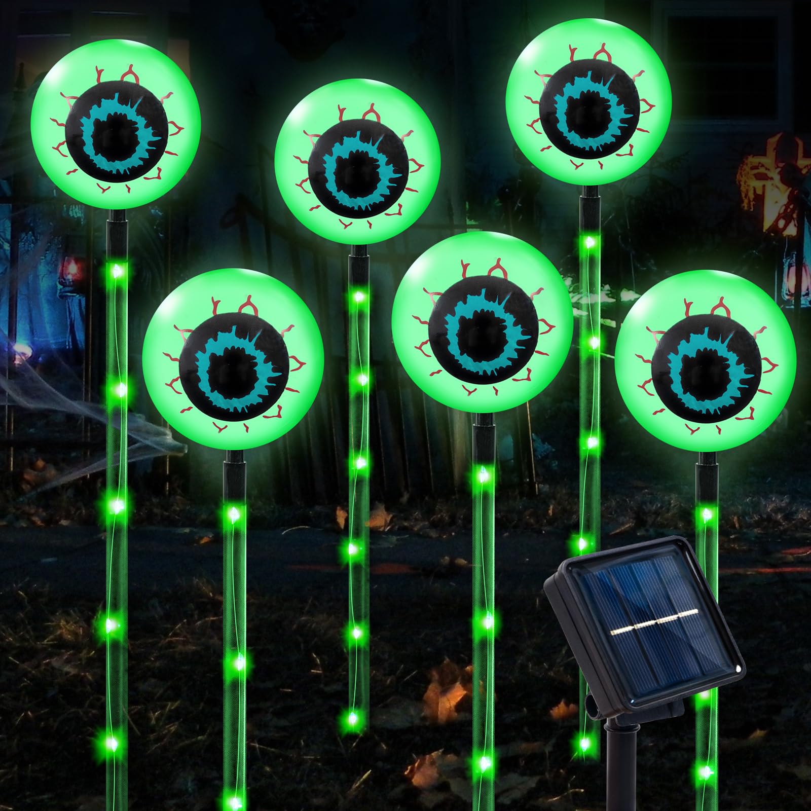 6 Pack Halloween Solar Lights for Halloween Decorations Outdoor, Scary Eyeball Halloween Pathway Lights, 8 Modes Waterproof Solar Halloween Stake Lights for Garden Lawn Haunted Mansion Decor