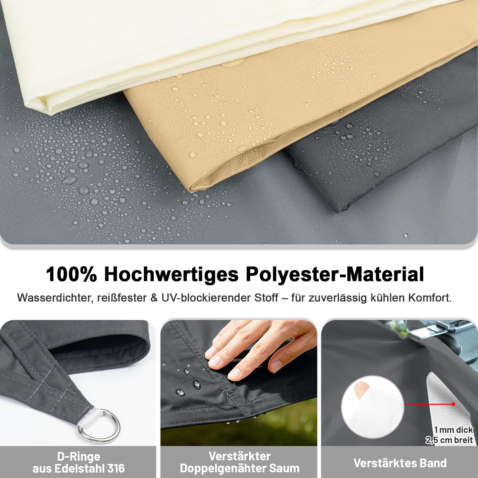 LOVE STORY Sonnensegel Dreieckig 3x3x3m Wasserdicht Segeltuch Sonnenschutz Windschutz PES mit 95% UV-Schutz für Balkon, Garten, Terrasse (Anthrazit)