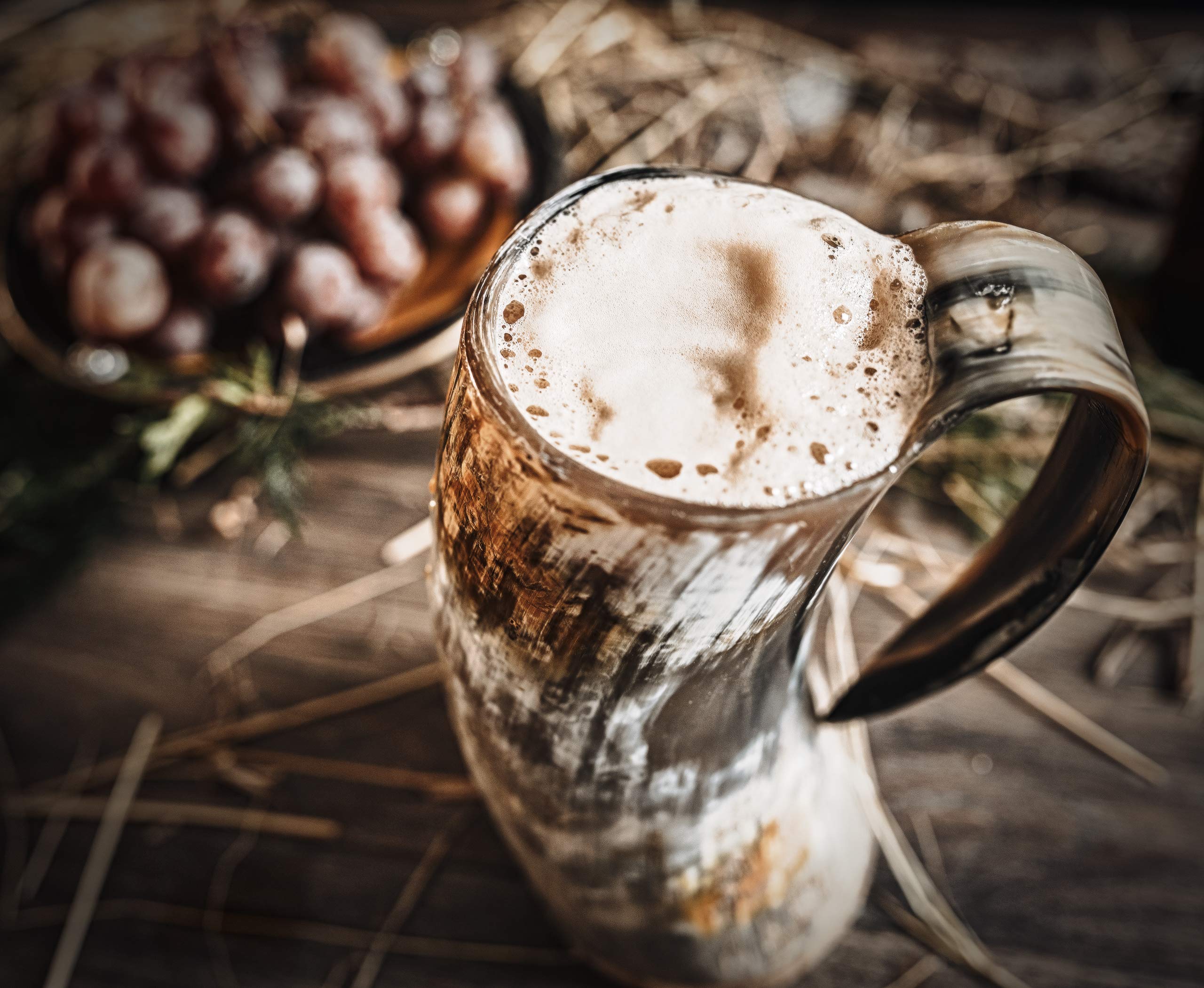 Norse Tradesman Premium Viking Drinking Horn Mug Bundle - Includes Adjustable Viking Bracelet - 500 ml Viking Beer Tankard with Super-Reinforced Hardwood Bottom | The Original, Unpolished, Large