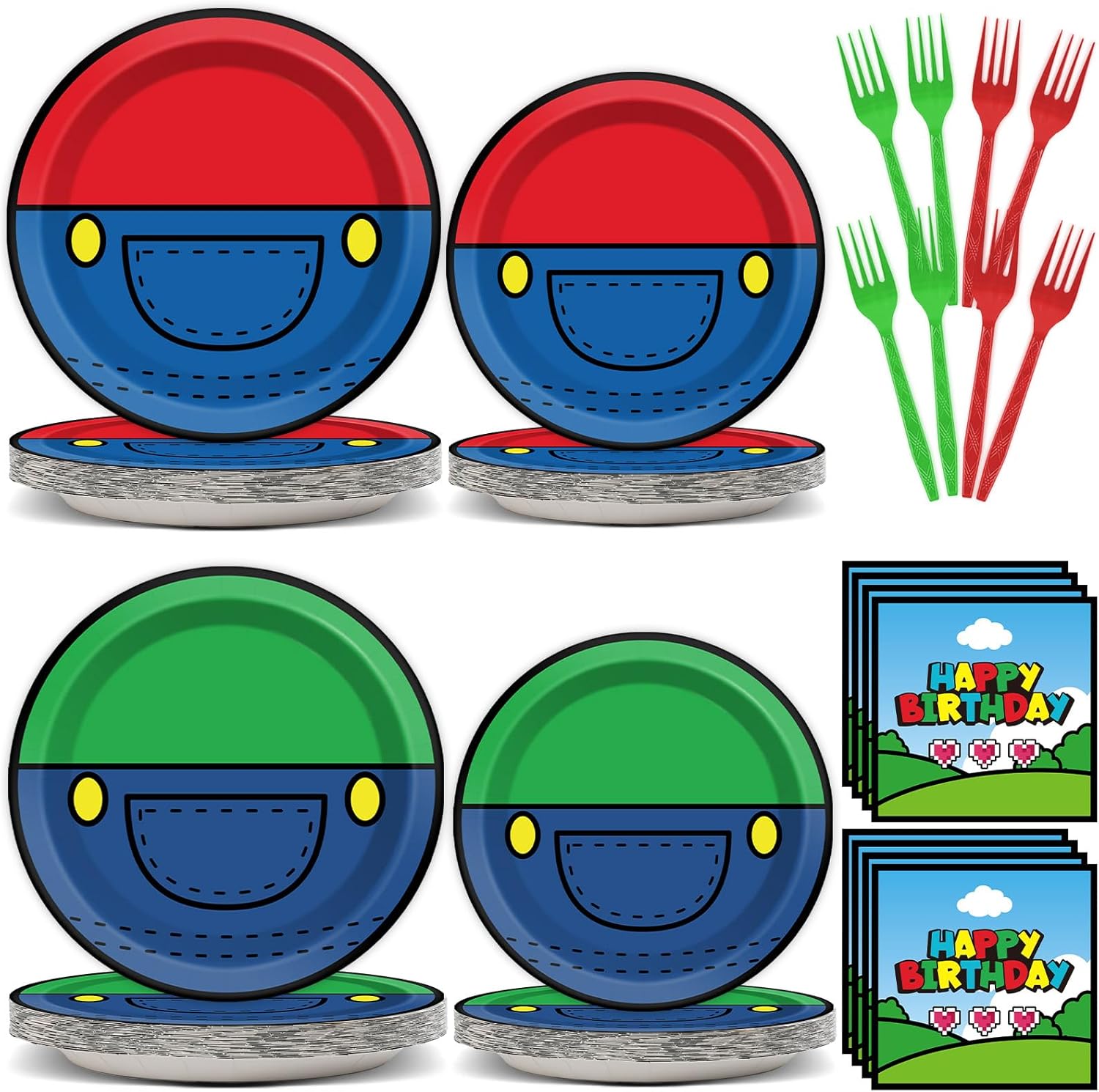 200pcs Super Brother Birthday Party Supplies Super Brother Plates Disposable Paper Tableware Super Bro Plates Napkins with Fork Super Bro Decoration Super Video Games Tableware for Kids Baby Shower