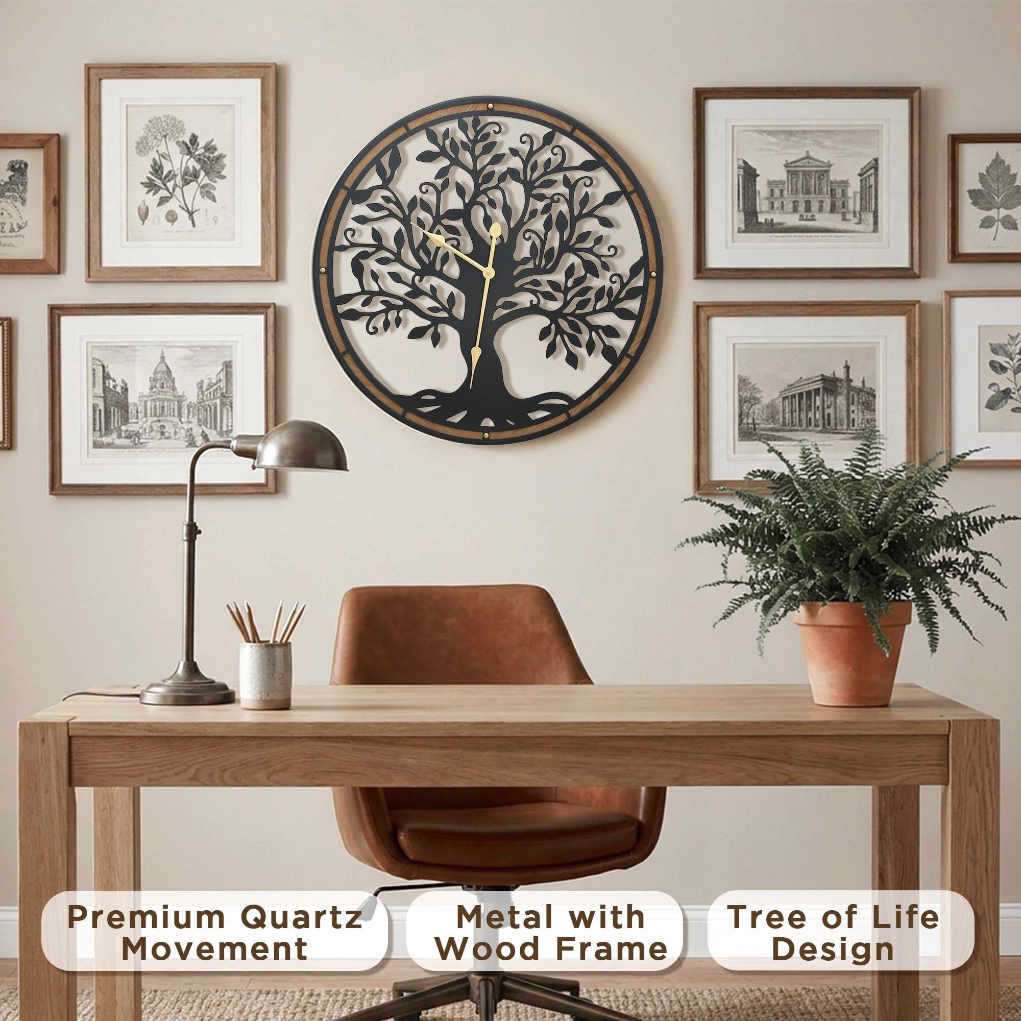 Micasso Grande orologio da parete decorativo: albero della vita da 68 cm