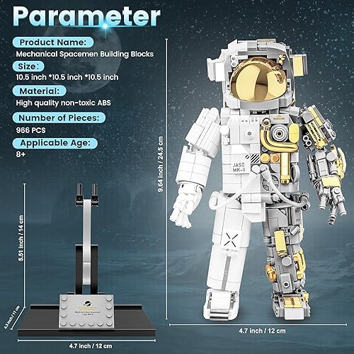 Miniatura 4 de Juego de bloques de construcción de astronautas espaciales, 966 piezas de astronauta para adultos, kit de construcción espacial, juguetes regalos