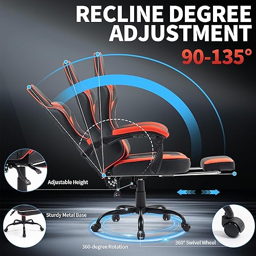 Miniatura 4 de Silla de juegos con reposapiés para adultos, sillas ergonómicas para juegos con reposapiés, silla grande y alta para juegos de computadora, sillas