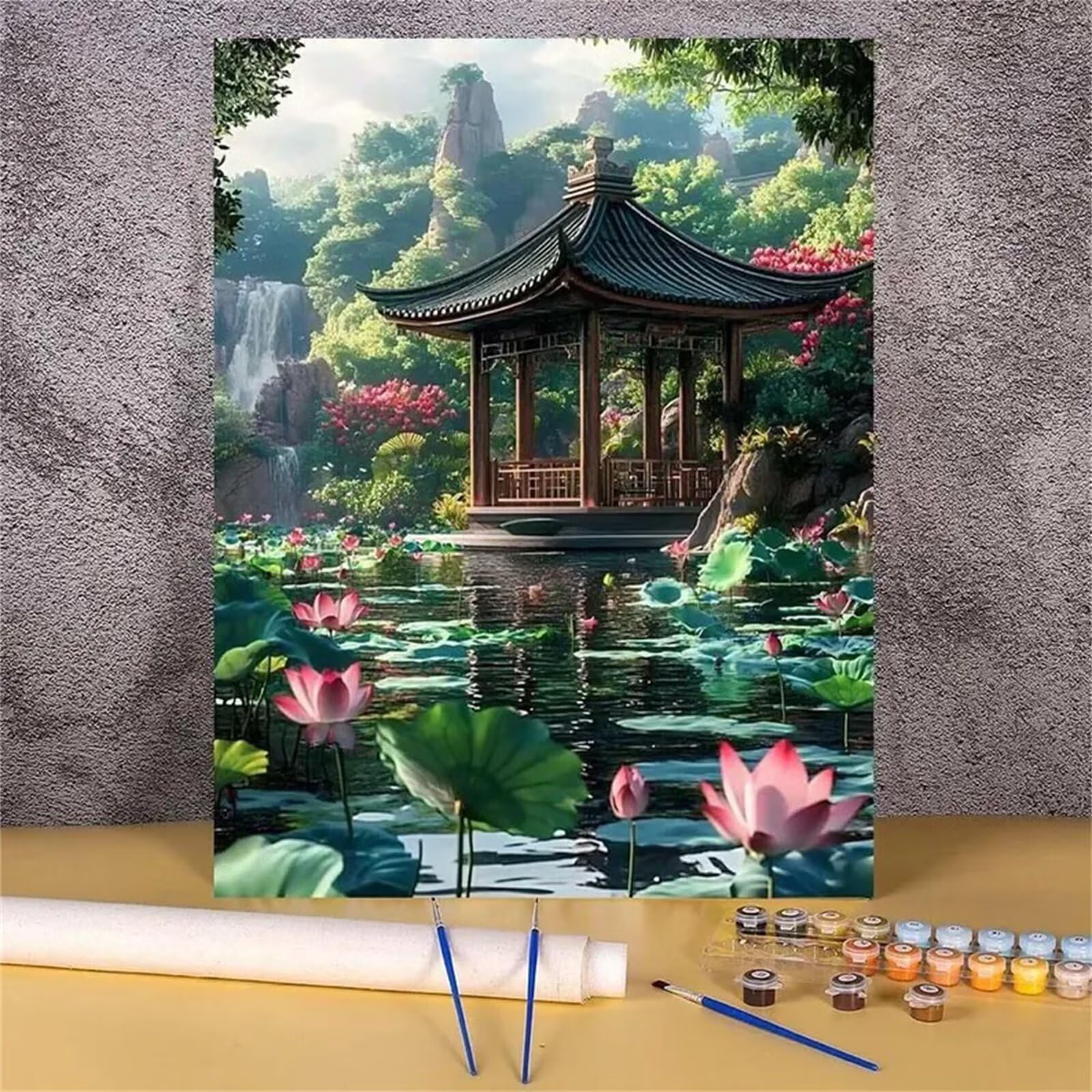 Cekog Dipingere i Numeri Parco dello Stagno del Loto per Adulti,Kit Tela Olio Pittura Numeri Fai da Te,con Pittura Acrilica Paint by Numbers per Principianti Casa Decora 60x75cm con cornice