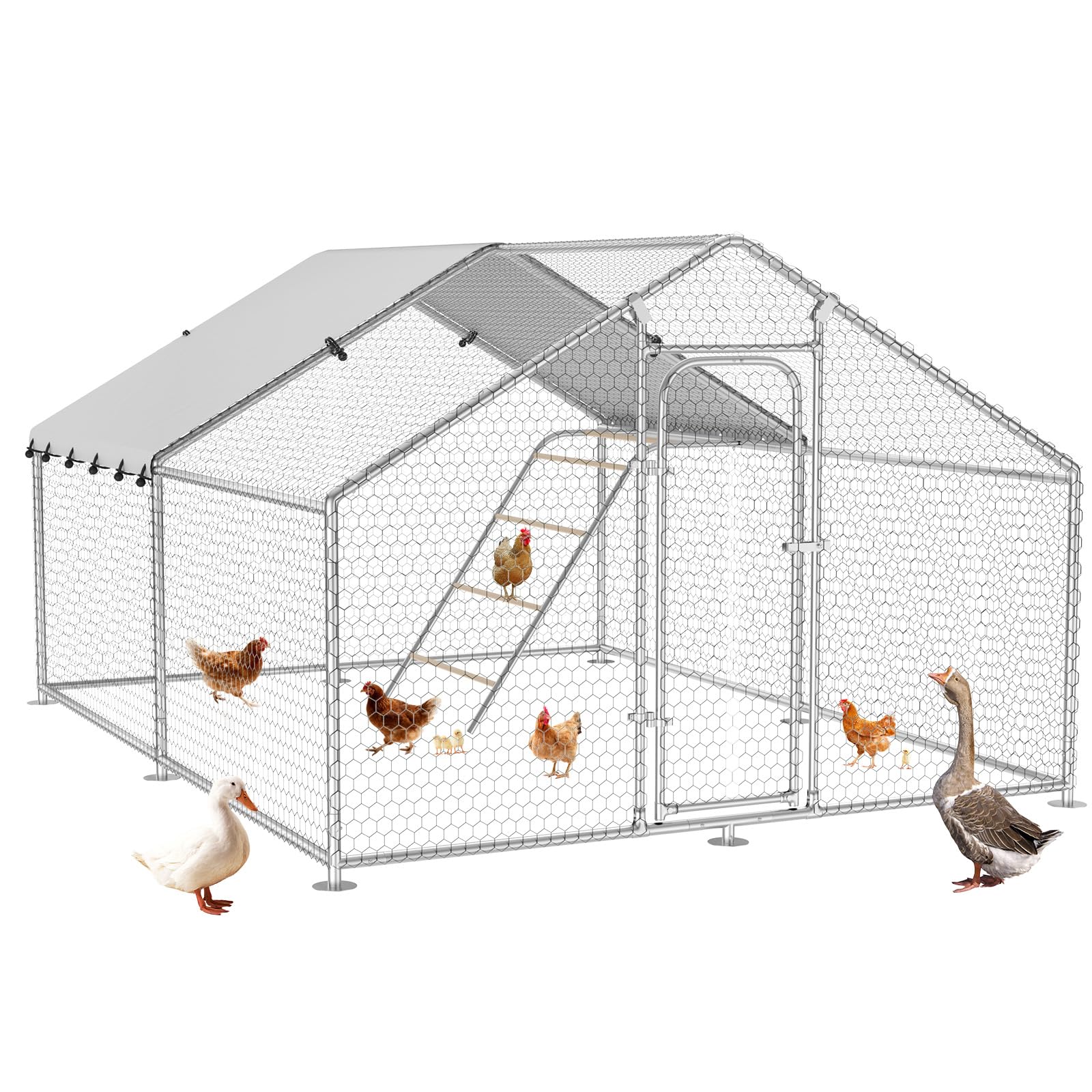 docagt 10 x 9.9 x 6.4 FT Metal Chicken Coop, Chicken Run with Cover