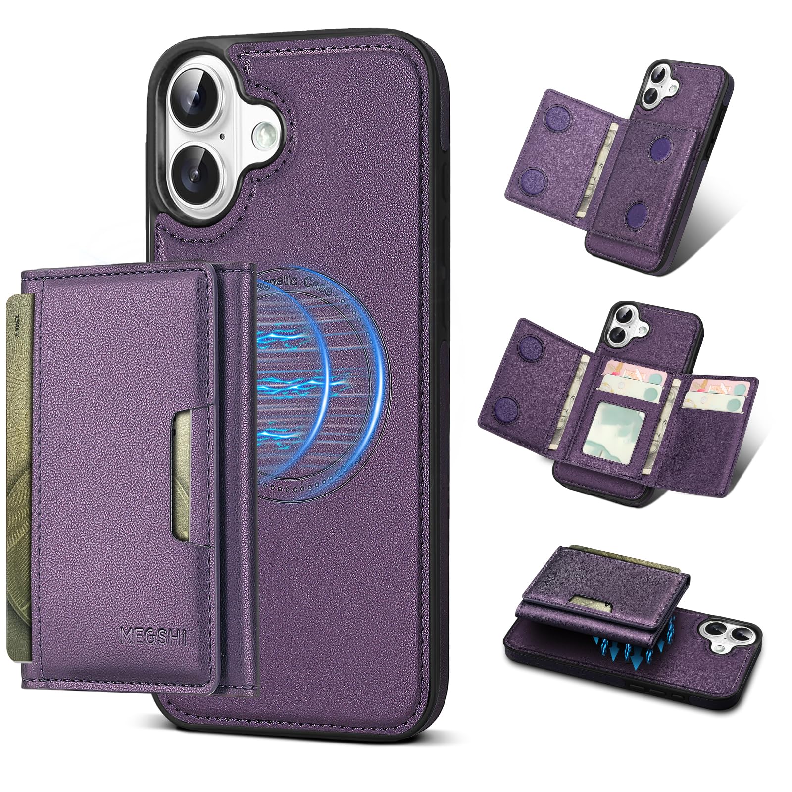 Godzoen for iPhone 16 Wallet Case, 2-in-1 Detachable Phone Case, Card Holder RFID Blocking, Fashionable Faux Leather Card Slot & Folding Design (