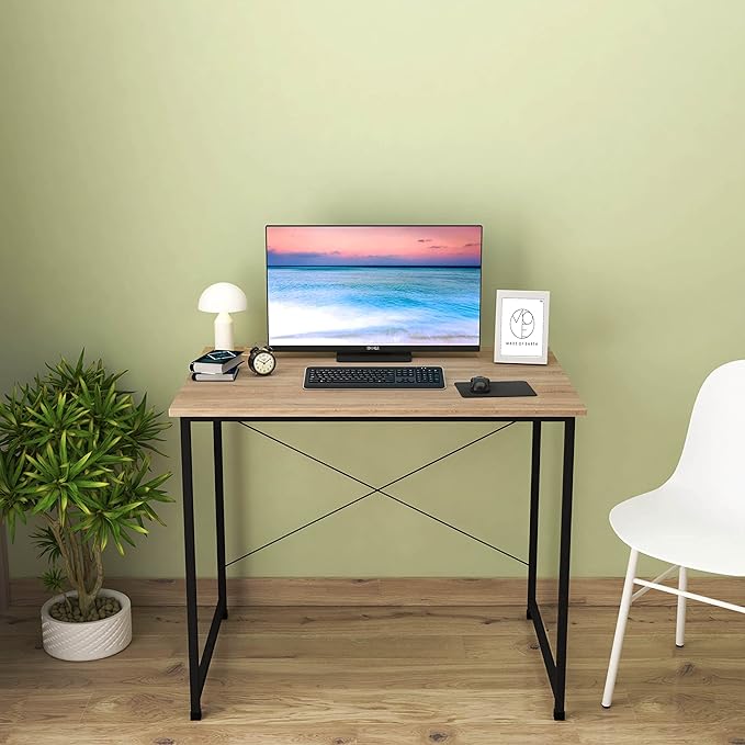 MADE OF EARTH Office Desk Work Table Engineered Wood Metal Frame PC