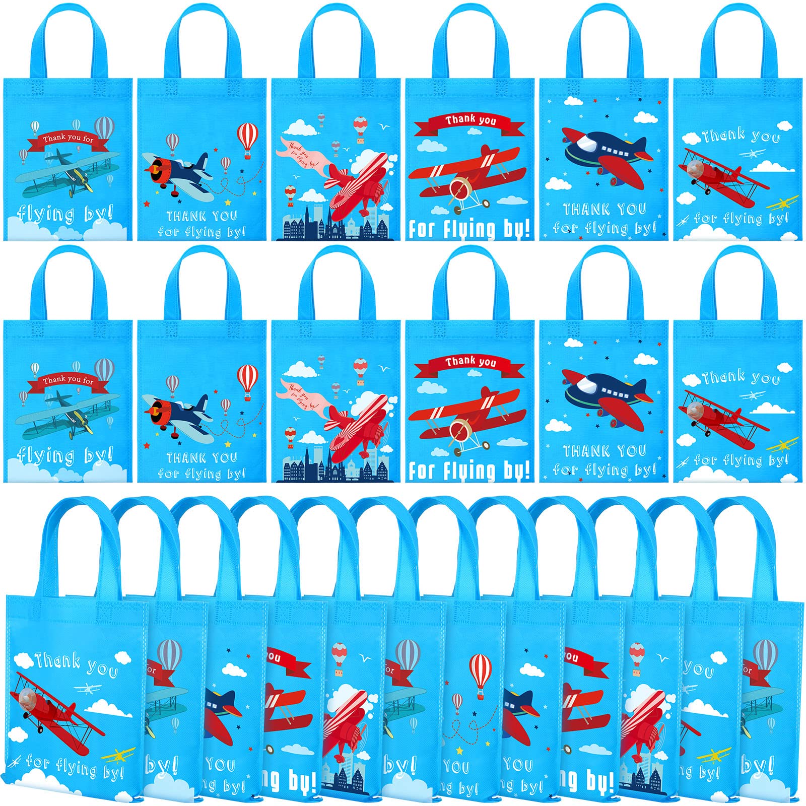 Sac fourre-tout en forme d'avion pour anniversaire d'enfants, lot de 24 pièces bleues
