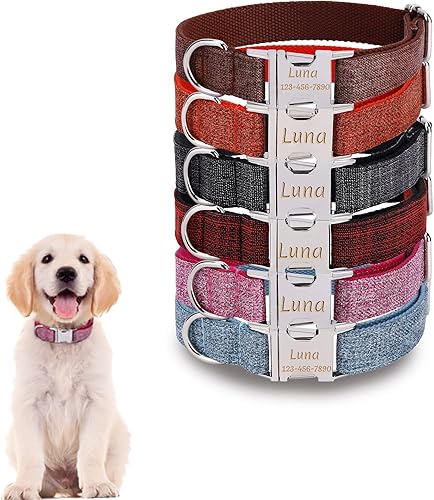 Miniatura 1 de AnNengJing Collar de perro personalizado con placa de nombre ajustable resistente nailon personalizable collar de identificación grabado con hebilla
