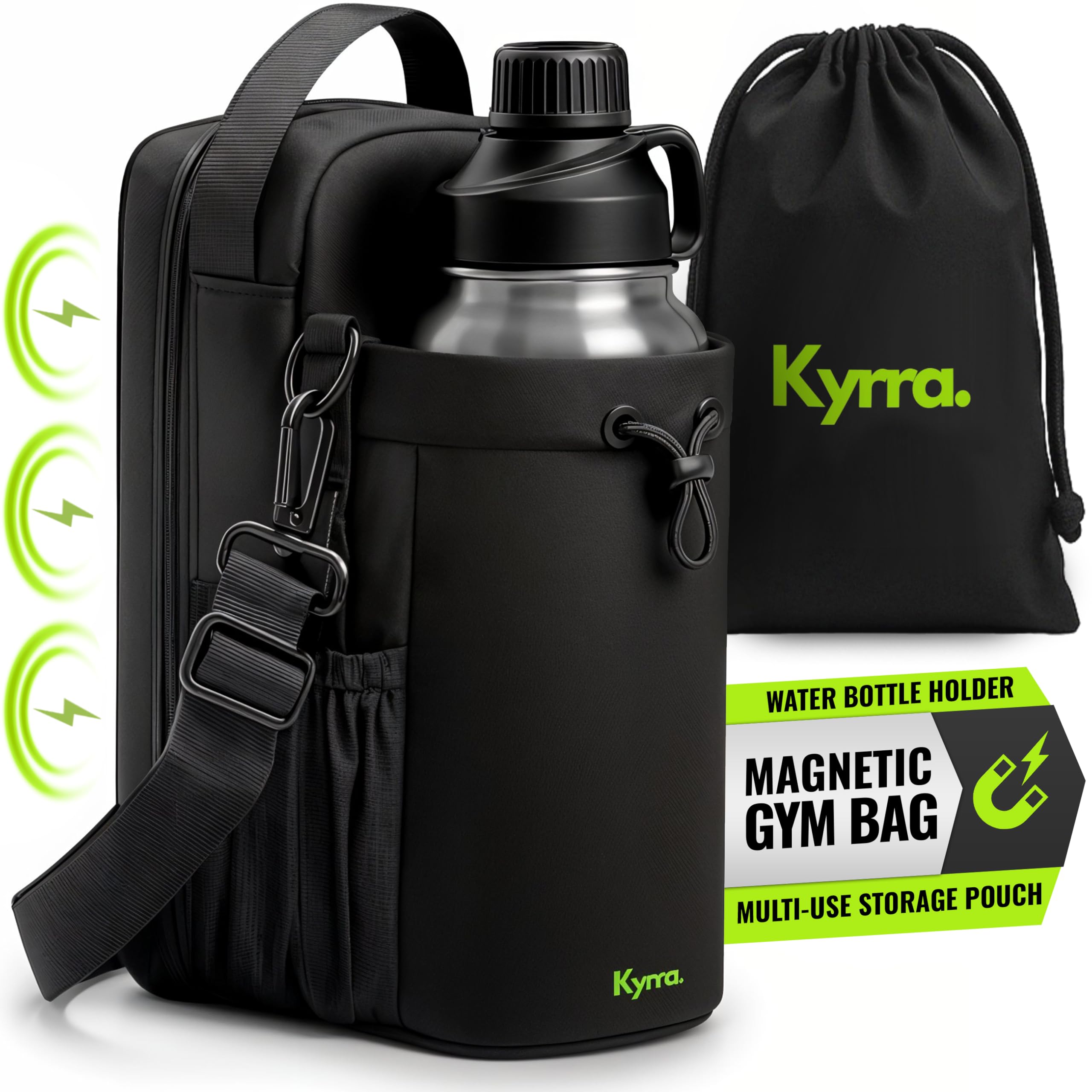 kyrra. Magnetic Gym Bag with Water Bottle Holder Reusable Pouch 2 Bags in 1 Compact Crossbody Small Sports Training Bag Durable Waterproof Fitness