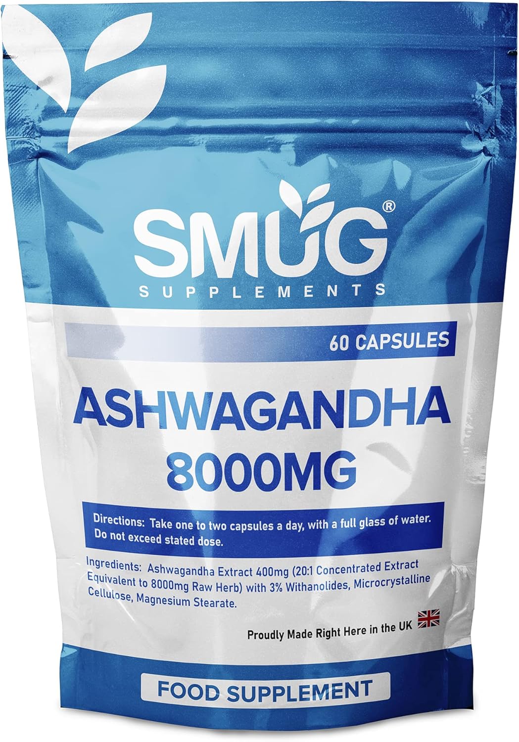 SMUG Supplements Ashwagandha Capsules 60 High Strength Pills