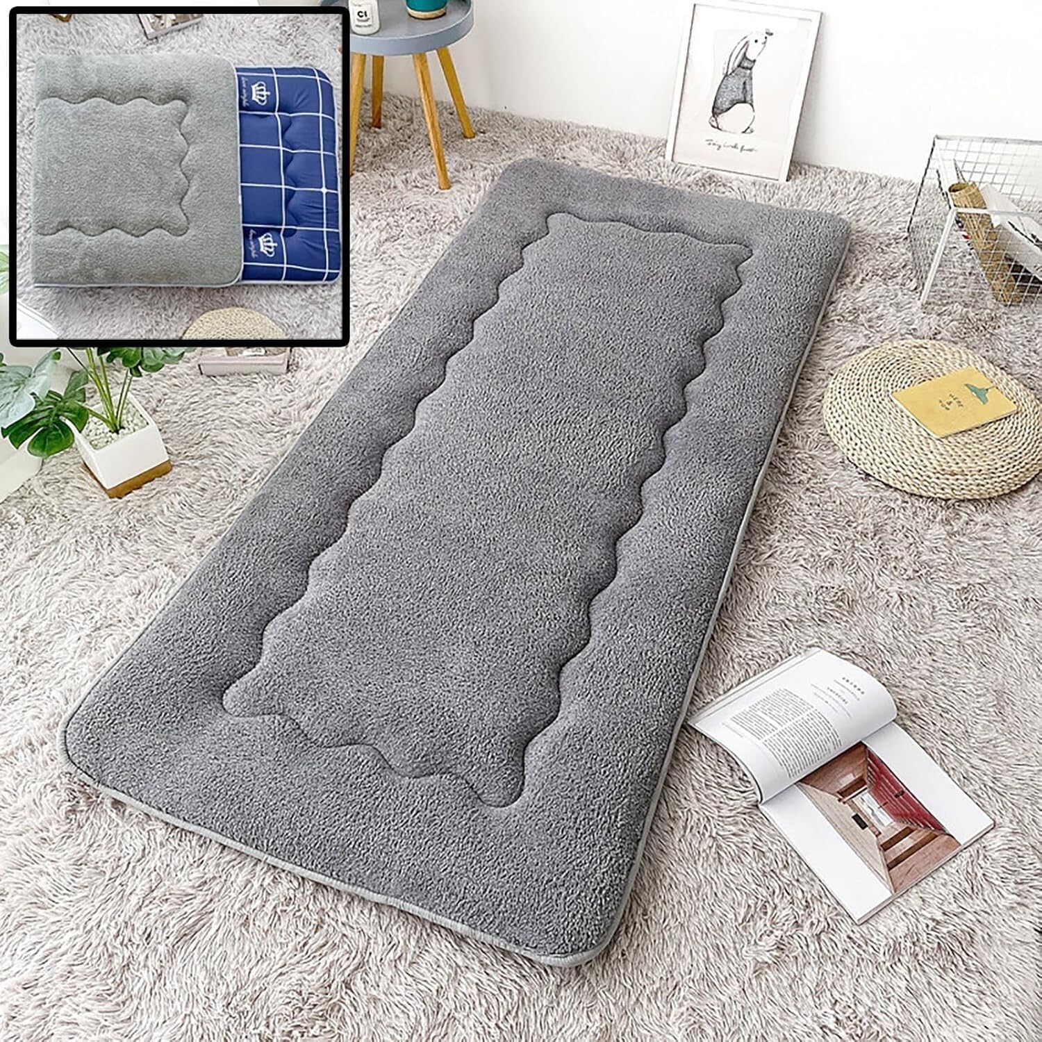 Generic Japanese Futon Floor Mattress, Single, Grey, Medium Firmness, Cotton, Microfiber, Memory Foam, 90*200cm
