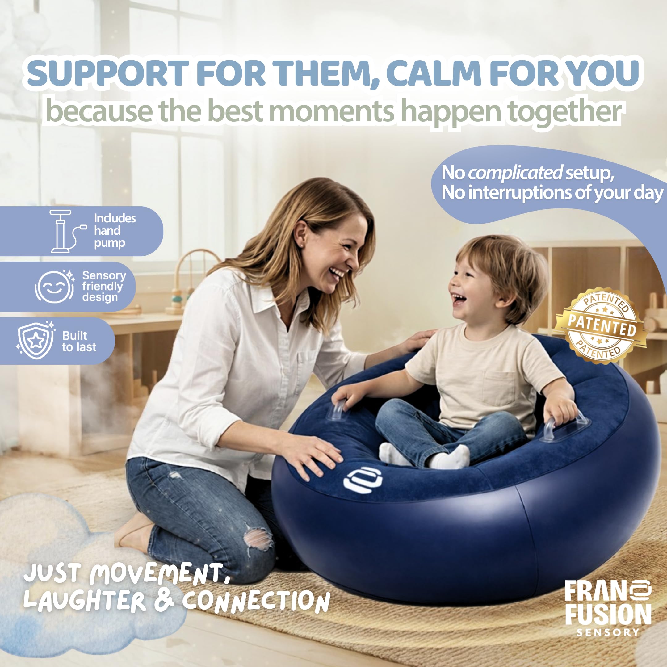 CalmOrbit Inflatable Sensory Spinning Chair for Kids, Sensory Toys for Kids with Autism & ADHD, Giftable 360 Spin Rocking Chair, Kids Sensory Chair, Autism Sensory Products for body coordination, Blue — view 7