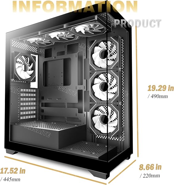 ANSAITE Boîtier PC ATX 7 Ventilateurs PWM ARGB pré-installés, Boîtier PC Gaming Mid-Tower, Boîtier Informatique panoramique en Verre trempé avec Type-C, Support de radiateur 360mm,Noir,C9 - 3