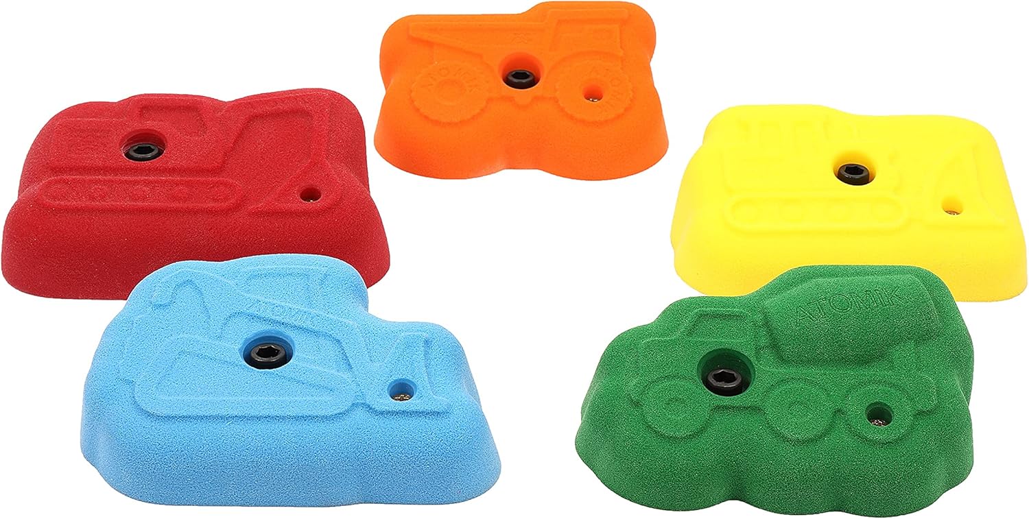 Atomik Rock Climbing Holds Set of 5 Bolt-On Construction Vehicles in Assorted Bright Tones