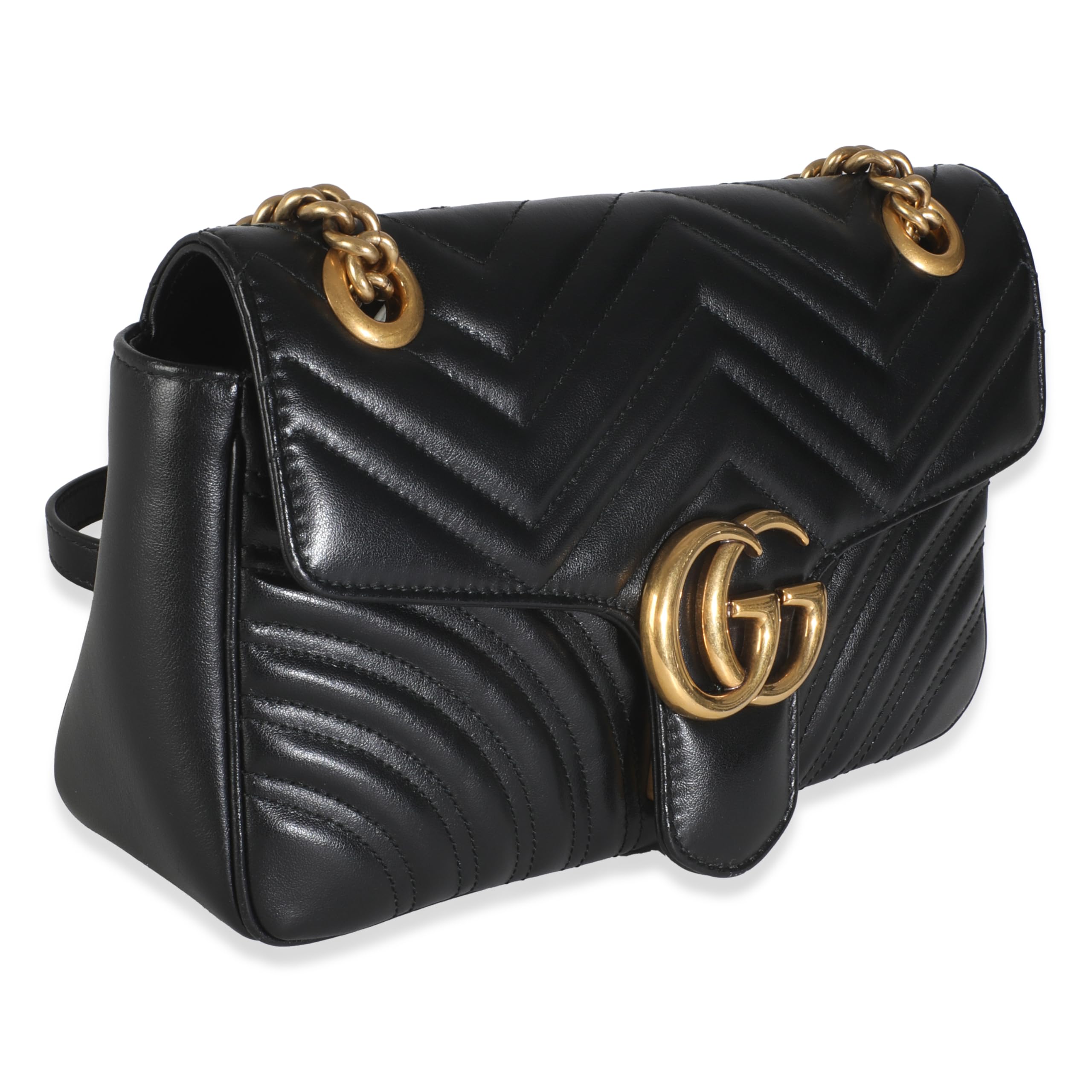 Gucci, Pre-Loved Gucci Black Matelasse Calfskin Small GG Marmont Shoulder Bag, Black