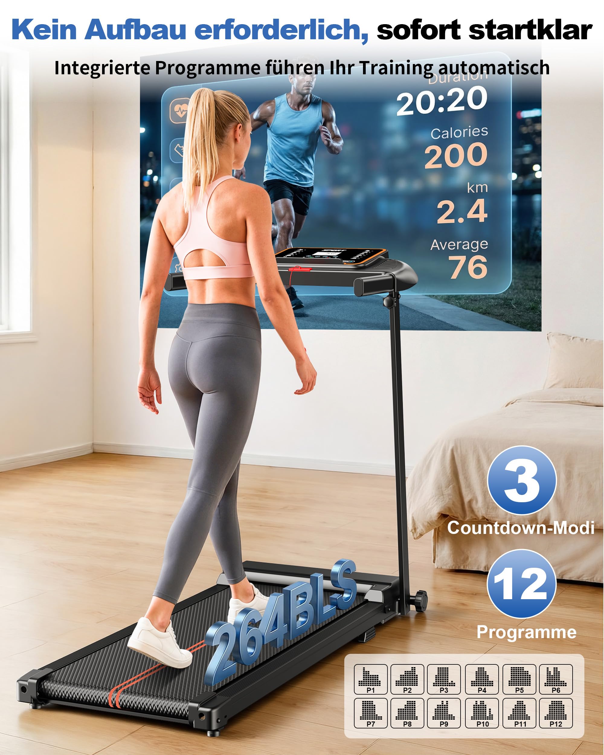 Laufband für Zuhause, Klappbar Laufbänder, Walking Pad Schreibtisch Treadmill for Home Office, Elektrische Laufpad 10 KM/H Leise Klein Walk Tretmühle Klappbares, Büro Lauf Mit Griff Under Desk