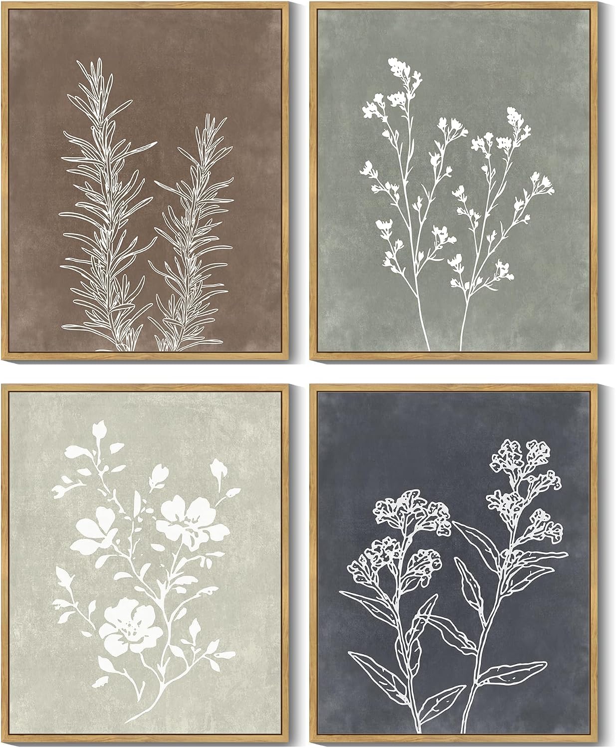 Amazon.com: Drsoum Framed Boho Wall Art Set of 4 Wooded Vintage ...