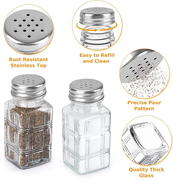 Accmor 2 Pack Glass Salt and Pepper Shakers Set, Vintage Salt Pepper Shakers for Home Dining Table, Restaurant, Farmhouse, Kitchen Accessories