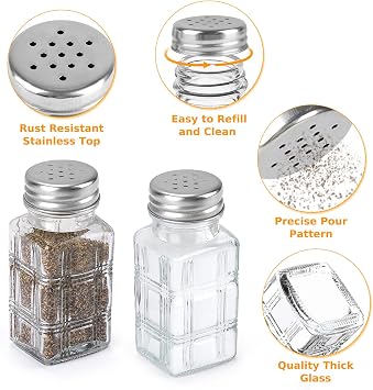 Accmor 2 Pack Glass Salt and Pepper Shakers Set, Vintage Salt Pepper Shakers for Home Dining Table, Restaurant, Farmhouse, Kitchen Accessories