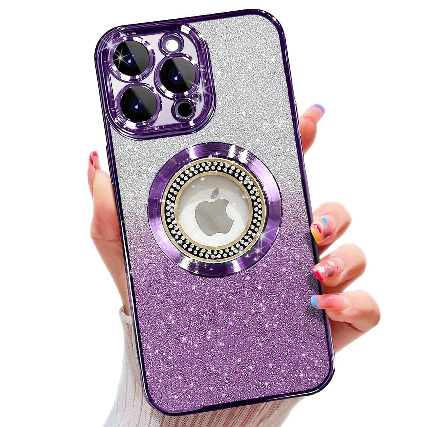 Custodia IPhone 16 Pro Max Con Glitter E Magneti: Cover In Silicone Con Protezione Fotocamera, Resistente Agli Urti E Antigraffio, Compatibile MagSafe (Blu)