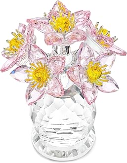 Crystal Flower Figurine with Vase 3.8in Tall Glass Flower Figurine Collections Home Decor for Wedding Centerpiece Gift for Women(Pink)