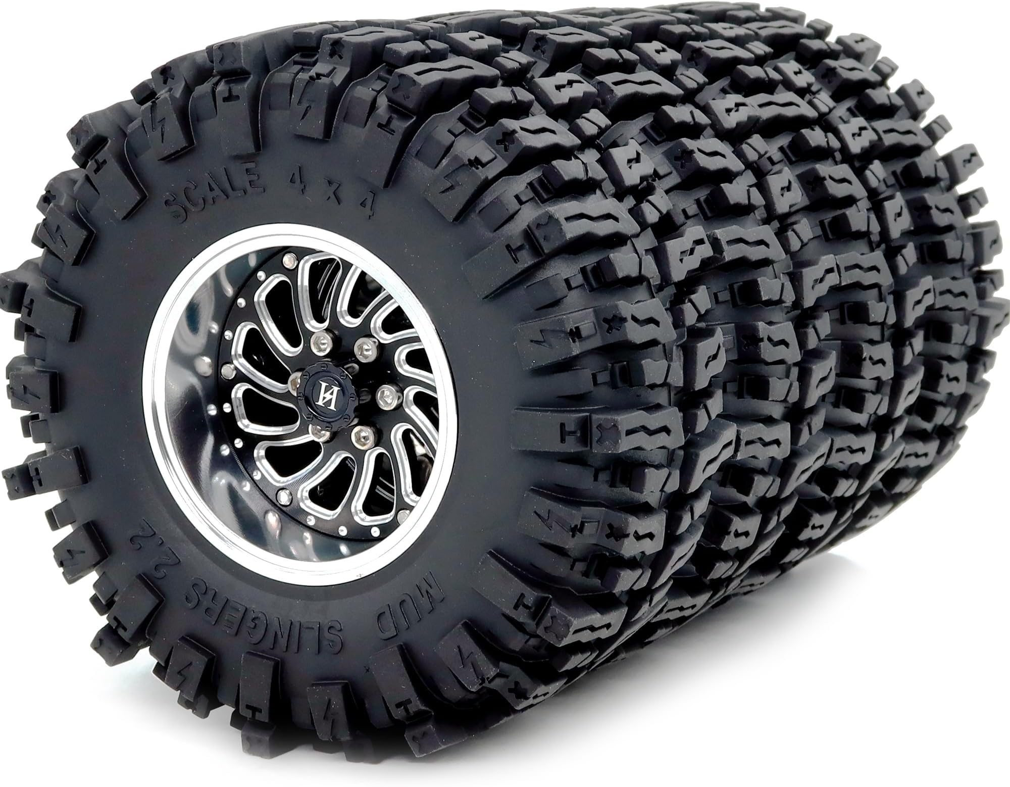 HOBBYSOUL Adjustable Offset 2.2 Beadlock Wheels and Tires Set, 124mm Tall Mud Slingers 2.2 Tires and Wheels for RC Crawler Gen8 Everest 10 SCX10 Capra Upgrades,HS701584