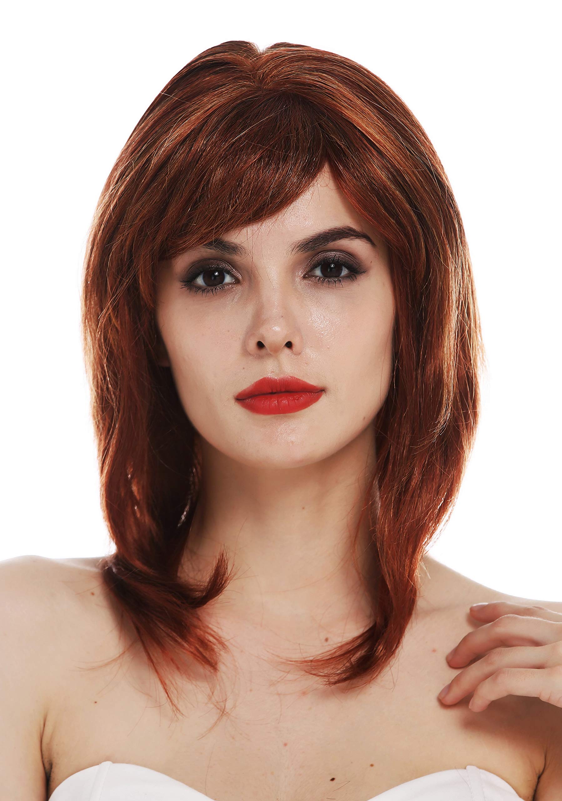 WIG ME UP - TYM-366-MT-R28S wig women's wig medium length shoulder length sleek parting copper red black blonde highlights