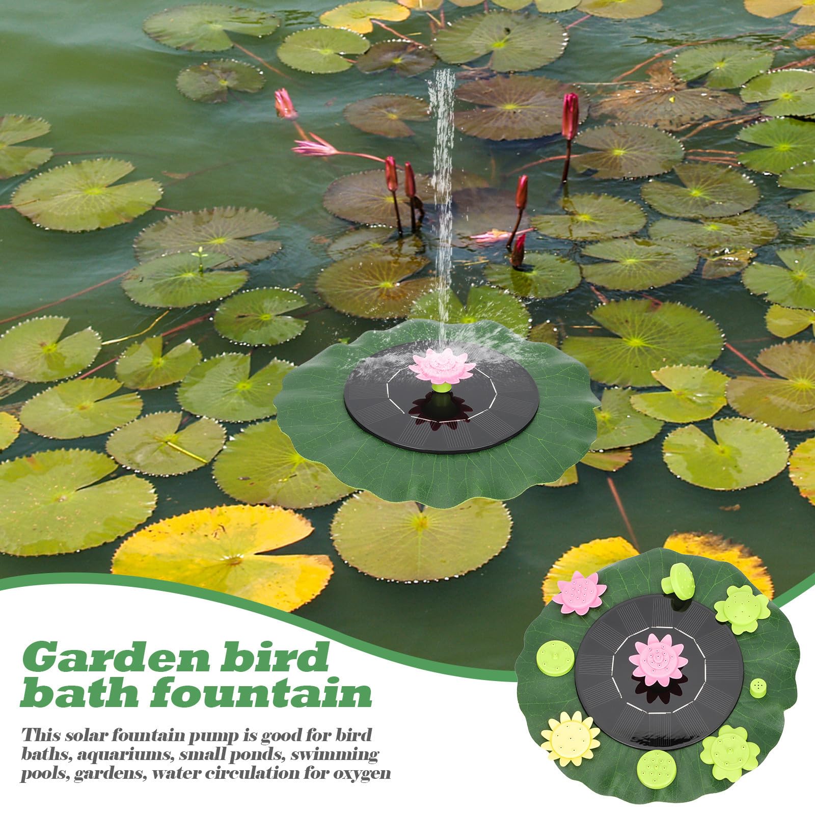 Housoutil Lotusblumen Solarbrunnen Gartenvogelbad und Brunnen Schwimmende Solarwasserpumpe aus Abs und Monokristallinem Silizium 6v Dc 1w für Garten und Teich Sommerdeko