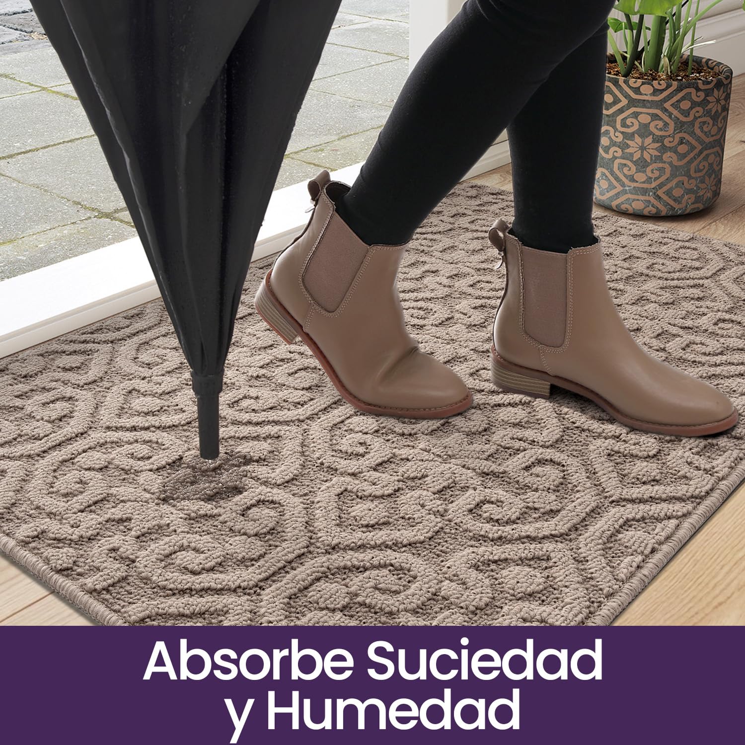 DEXI Felpudo Entrada Casa 60 x 90 cm, Alfombra Entrada Antideslizante, Absorbe Suciedad y Humedad, Felpudos Lavable Duradero para Puerta Interior, Perro, Beige