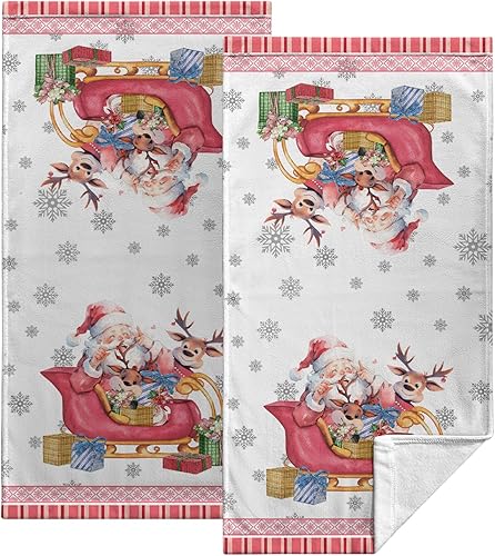 Juego de 2 toallas de mano de Navidad con copos de nieve, color rosa, toallas de baño de ciervos, suaves y absorbentes, para decoración del hogar,