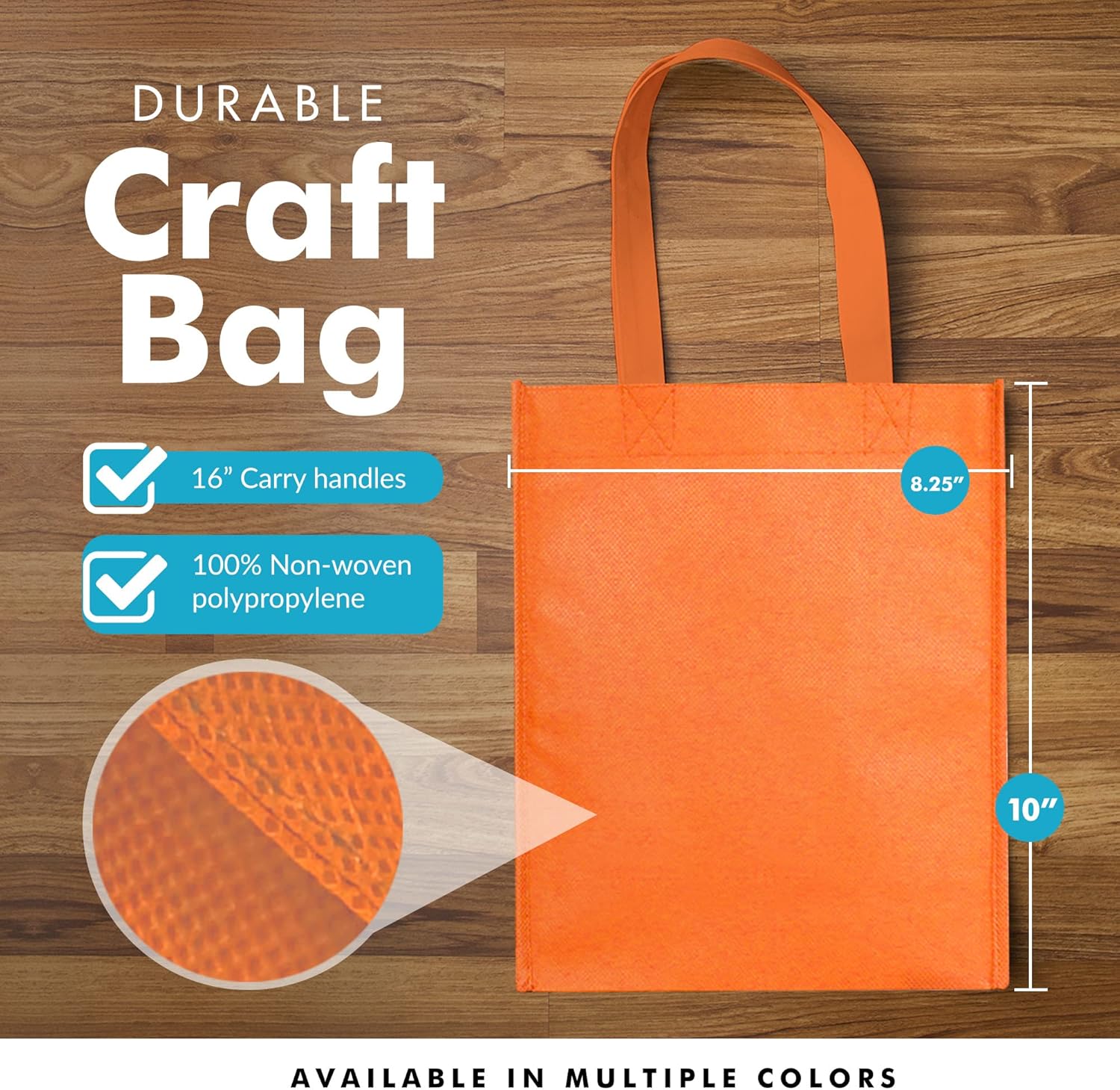 Simply Green Solutions - Plain Tote Bags, Thick Reusable Gift Bags with 16-inch Handles, Pack of 25 - Orange - Unisex Adults - 8.25 x 10 x 3.5 inches - Image 3