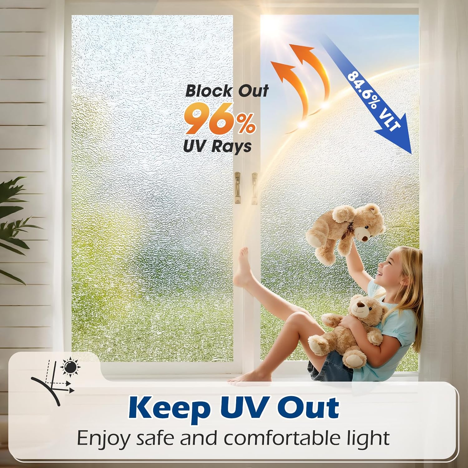 Frosted Glass Window Privacy Film with Ice Vein Texture, Static Cling UV Blocking Removable Covering, Decorative Frosting Film for Home Office Bedroom Door, Clear, 23.6 x 78.7 Inches