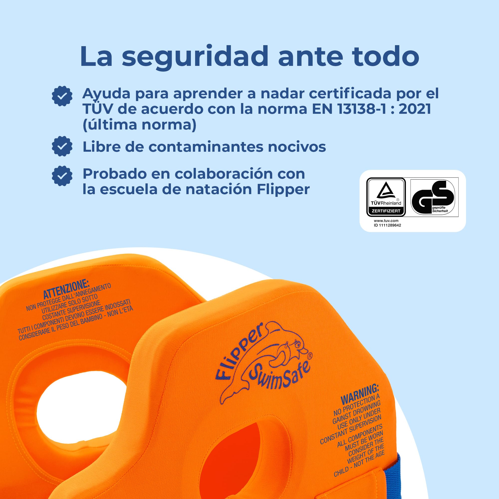 Chaleco Salvavidas Flipper SwimSafe 1400 para Niños 11-30 kg, Espuma, Ajustable