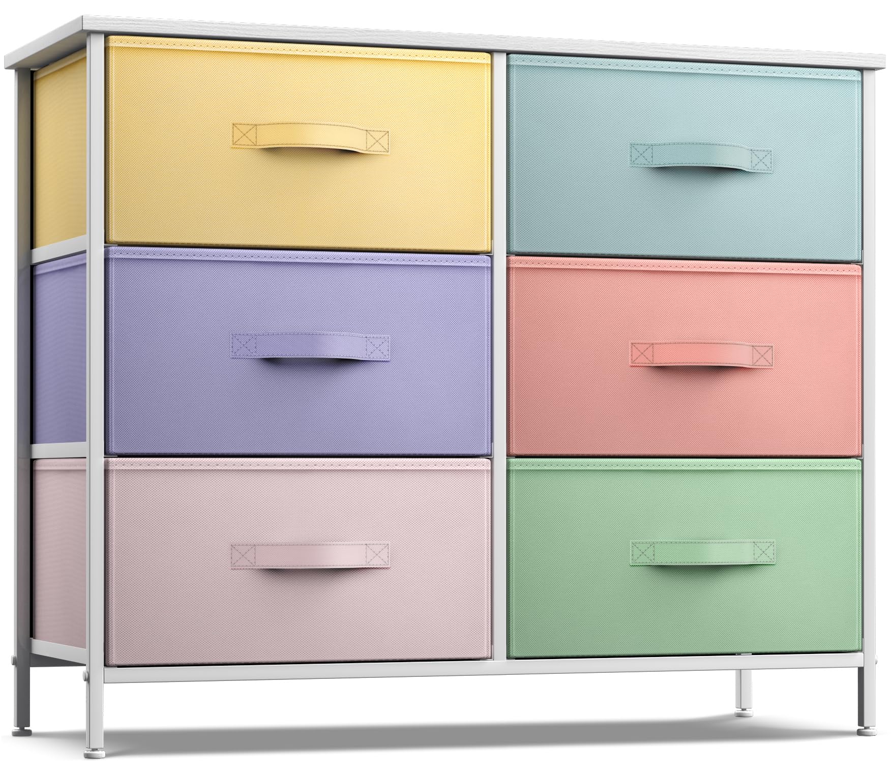 Sorbus Dresser with 6 Drawers - Furniture Storage Tower Unit for Bedroom, Hallway, Closet, Office Organization - Steel Frame, Wood Top, Easy Pull Fabric Bins (Pastel/White)