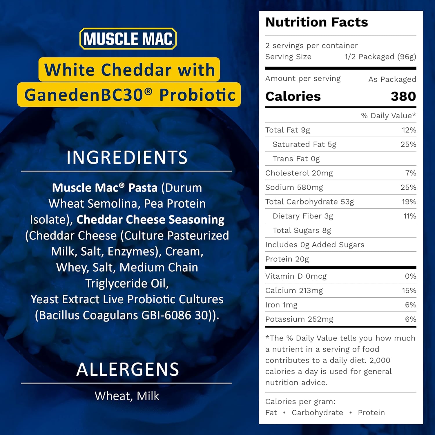 Macaroni and Cheese Carton Made With Probiotics And MTC Oil, 20g High Protein Per Serving Foods, Real White Cheddar Cheese By MUSCLE MAC PRO, (10 Pack)