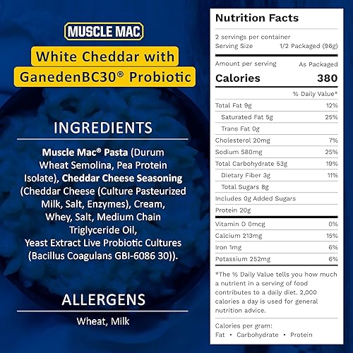 Miniatura 5 de MUSCLE MAC PRO - Caja de cartón de macarrones y queso hecha con probióticos y aceite MTC, 0.71 onzas de alto contenido de proteínas por porción,