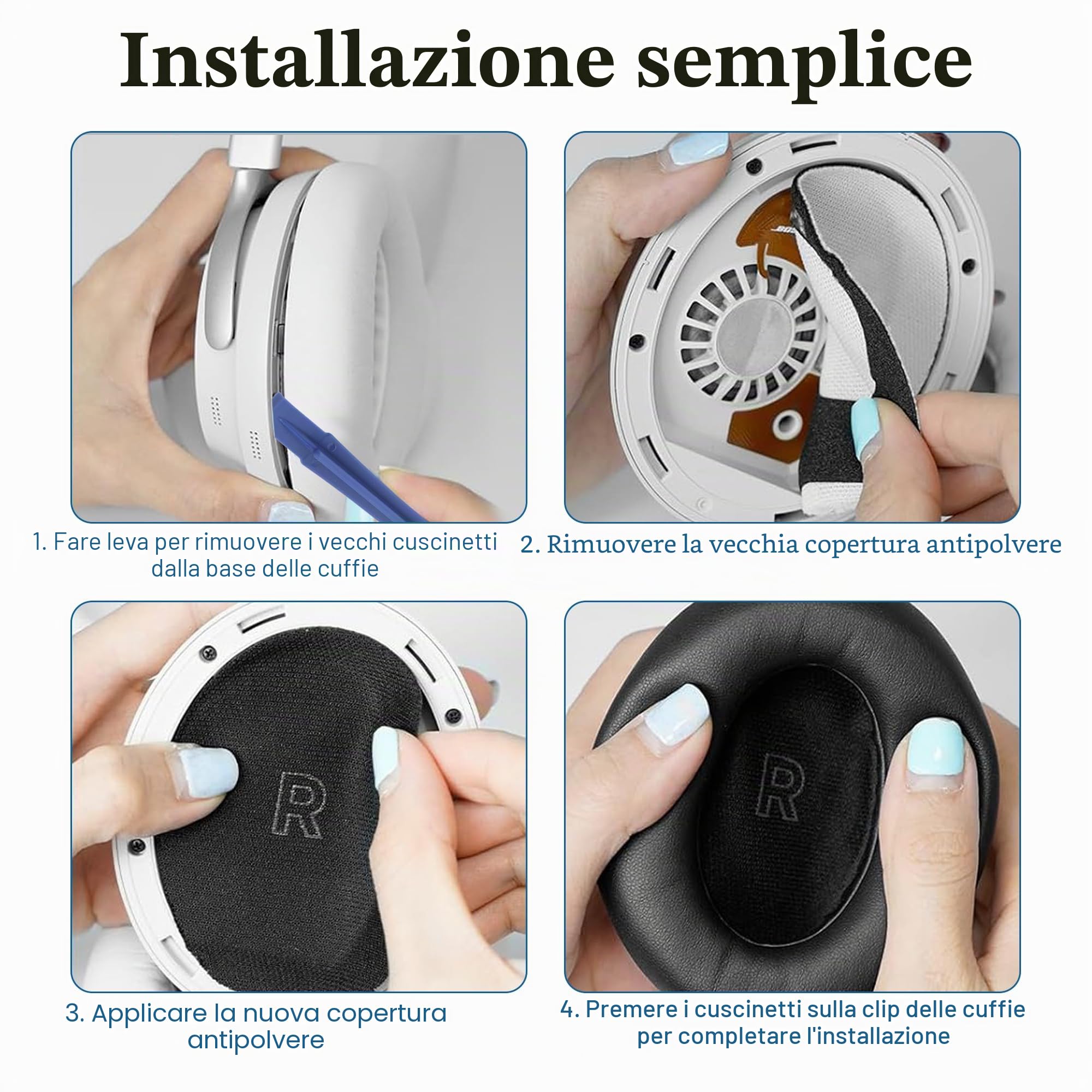 Cuscinetti Auricolari Di Ricambio Per Bose QuietComfort Ultra – Memory Foam E Similpelle, Isolamento Acustico Migliorato, Facili Da Montare, Nero - 5