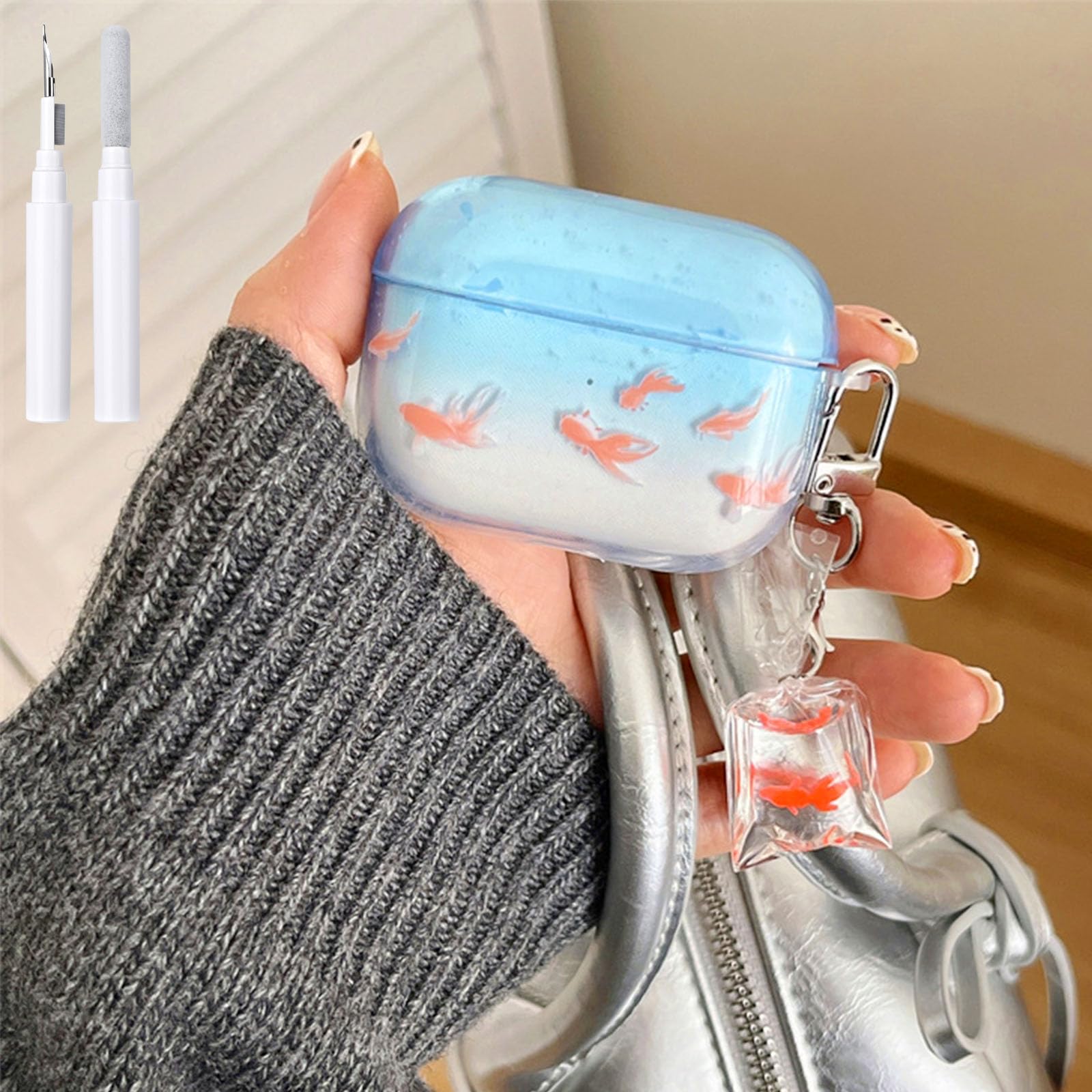 COTYPOFLIYTT Compatible with AirPods Pro Case Soft TPU with Cleaner Kit Cartoon Fish Keychain Protection Cover for Airpods Pro 2nd/1st