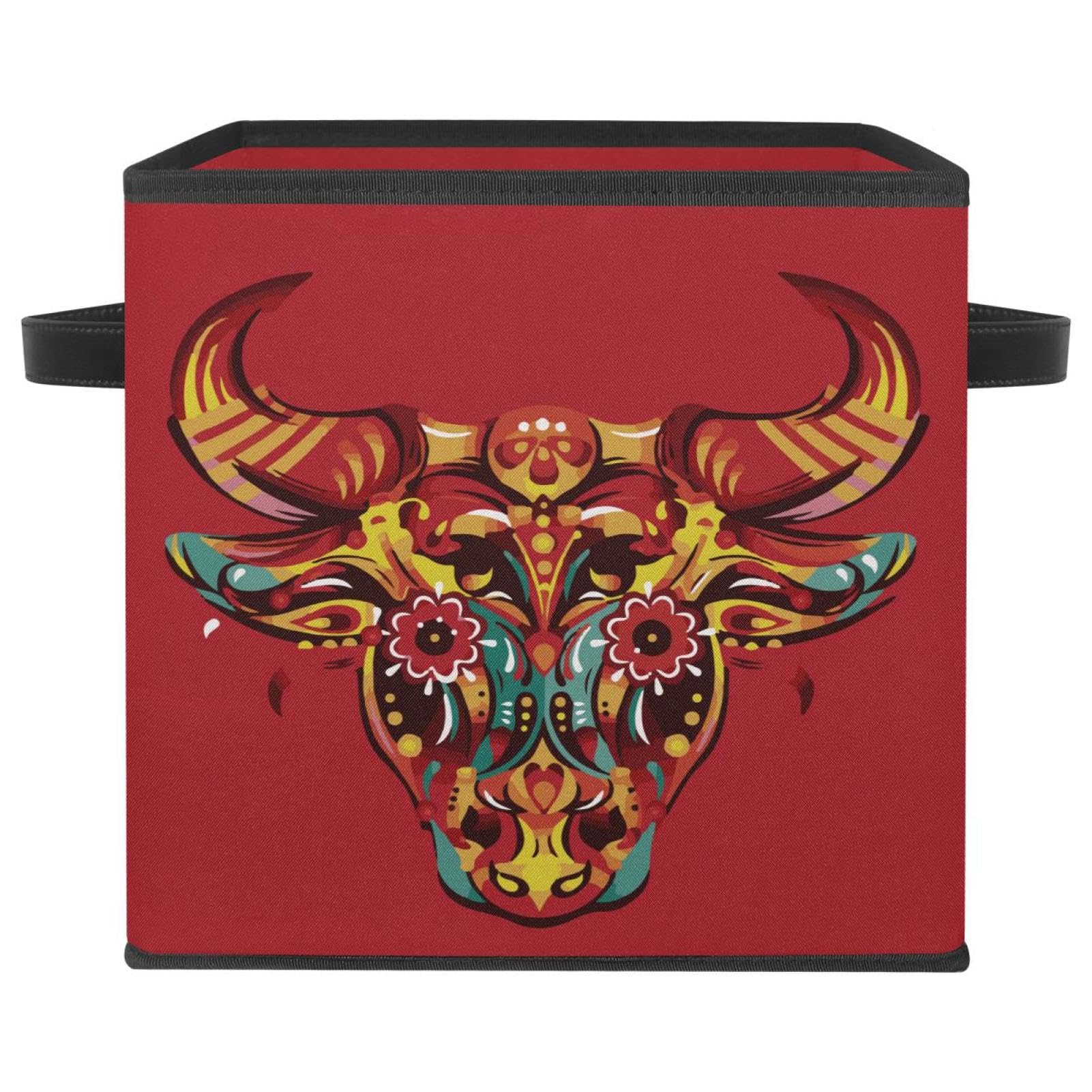 Boîte de rangement pliable en tissu style floral motif taureau pour placard