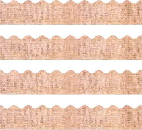 Tablero de anuncios de arpillera de 72 pies, borde festoneado de arpillera marrón, bordes festoneados, rústico, troquelado, rayas de tablón de