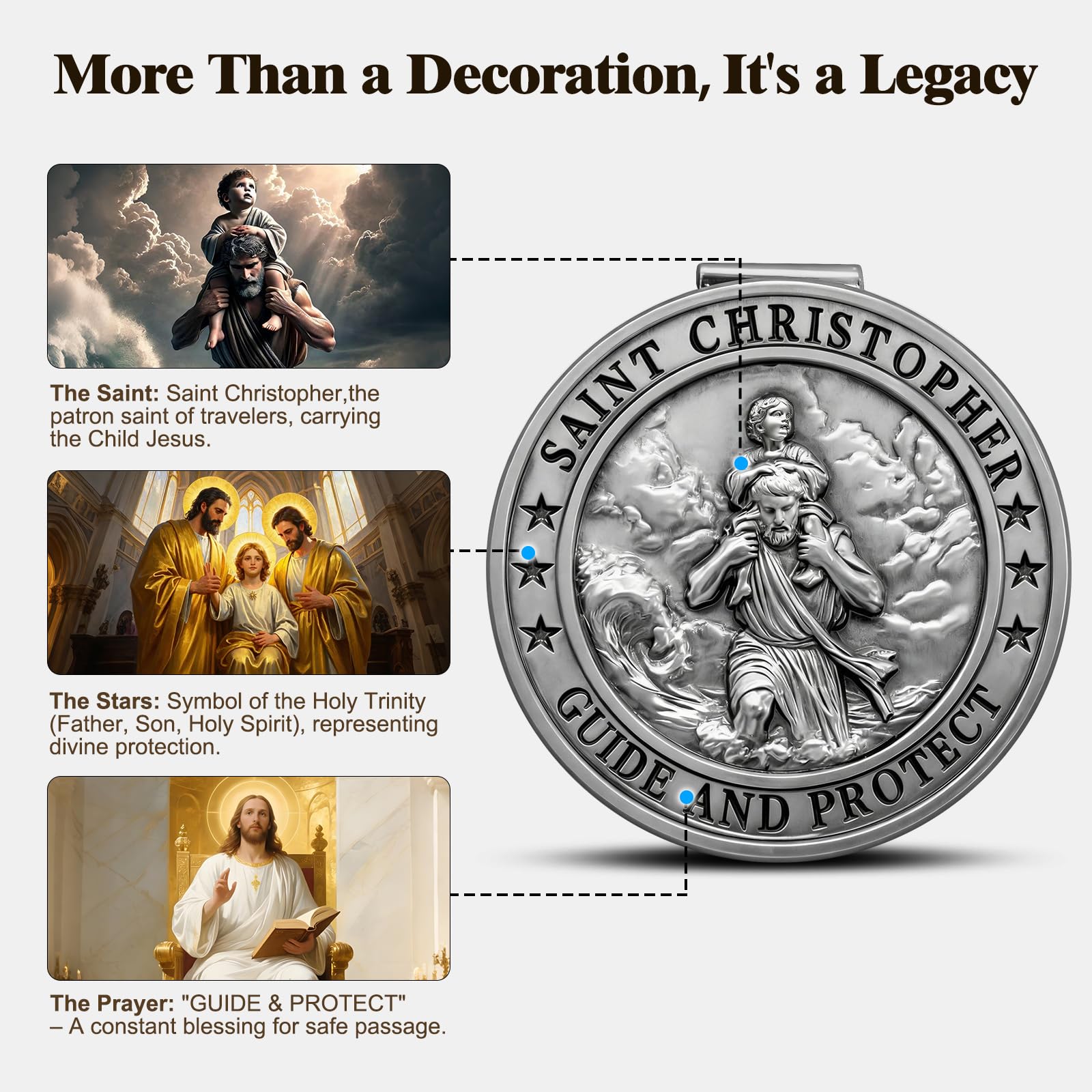 Saint Christopher Medal for Car Metal St Christopher Car Visor Clip Gifts for Catholic Men Talisman for Safety — view 2