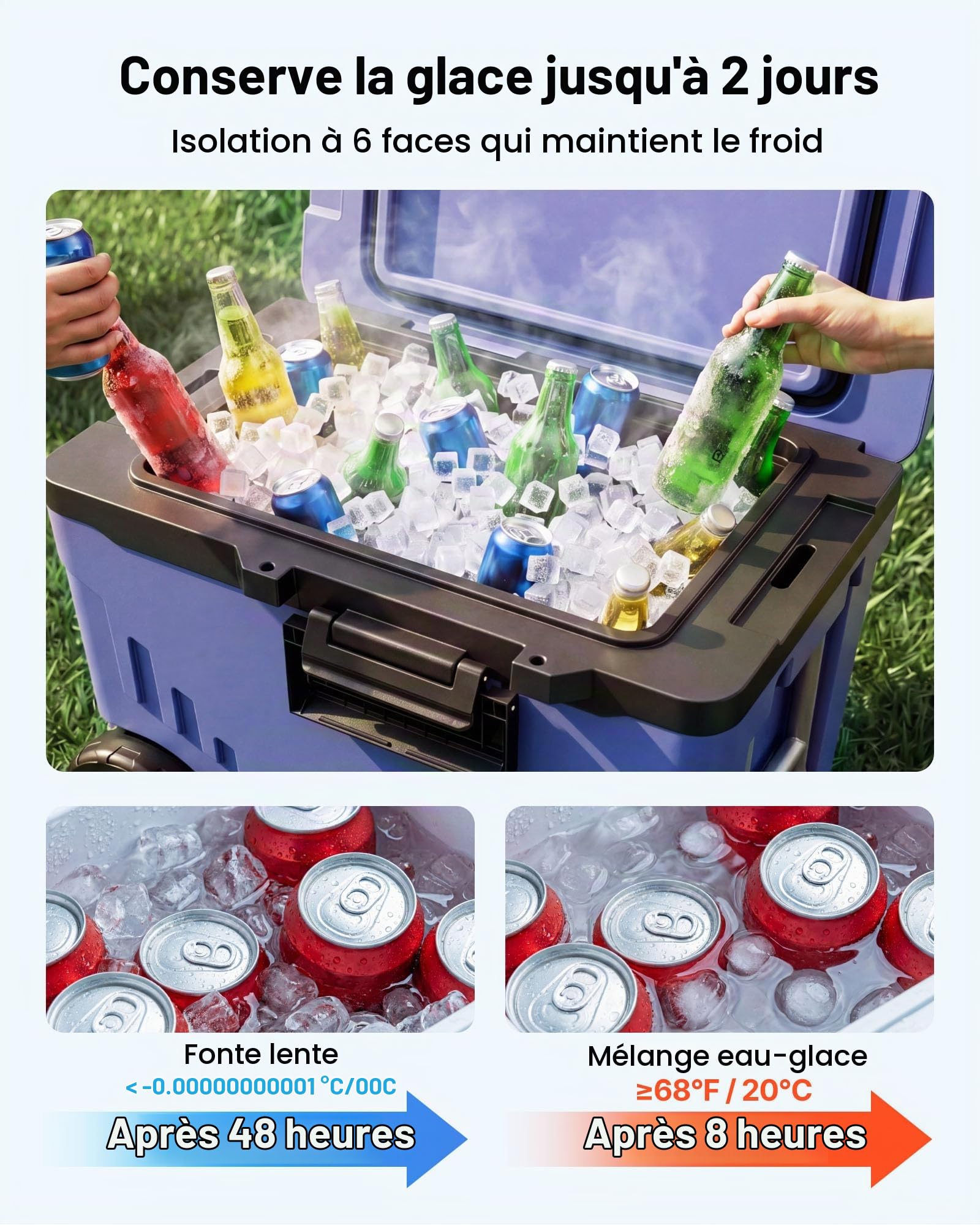 VEVOR Glacière Rigide à roulettes 42,6 L Boîte Isotherme Rigide Portable, pour Aliments Boissons Camping Pêche Pique-Nique Jardin Plage, Rétention du Froid jusqu'à 48 H, Séparation Sec et Humide