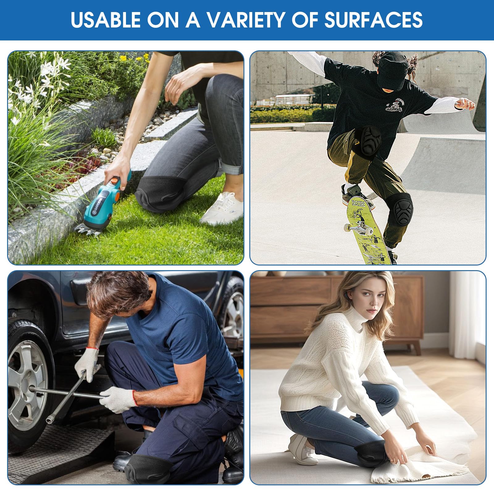Rodilleras para adultos para jardinería, correa antideslizante ajustable con espuma EVA gruesa para limpieza de casa, reparaciones, extensión de suelo, voleibol, fútbol, danza (grande)