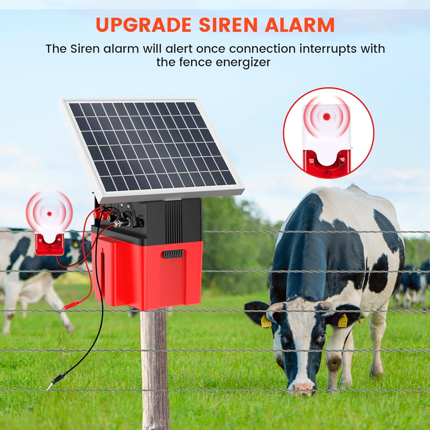 Solar-Powered Electric Fence Charger with Alarm,1.2 Joule Output, Up to 20 Miles Coverage,12000mAh Battery &10W Solar Panel Energizer for Livestock & Predator Deterrence
