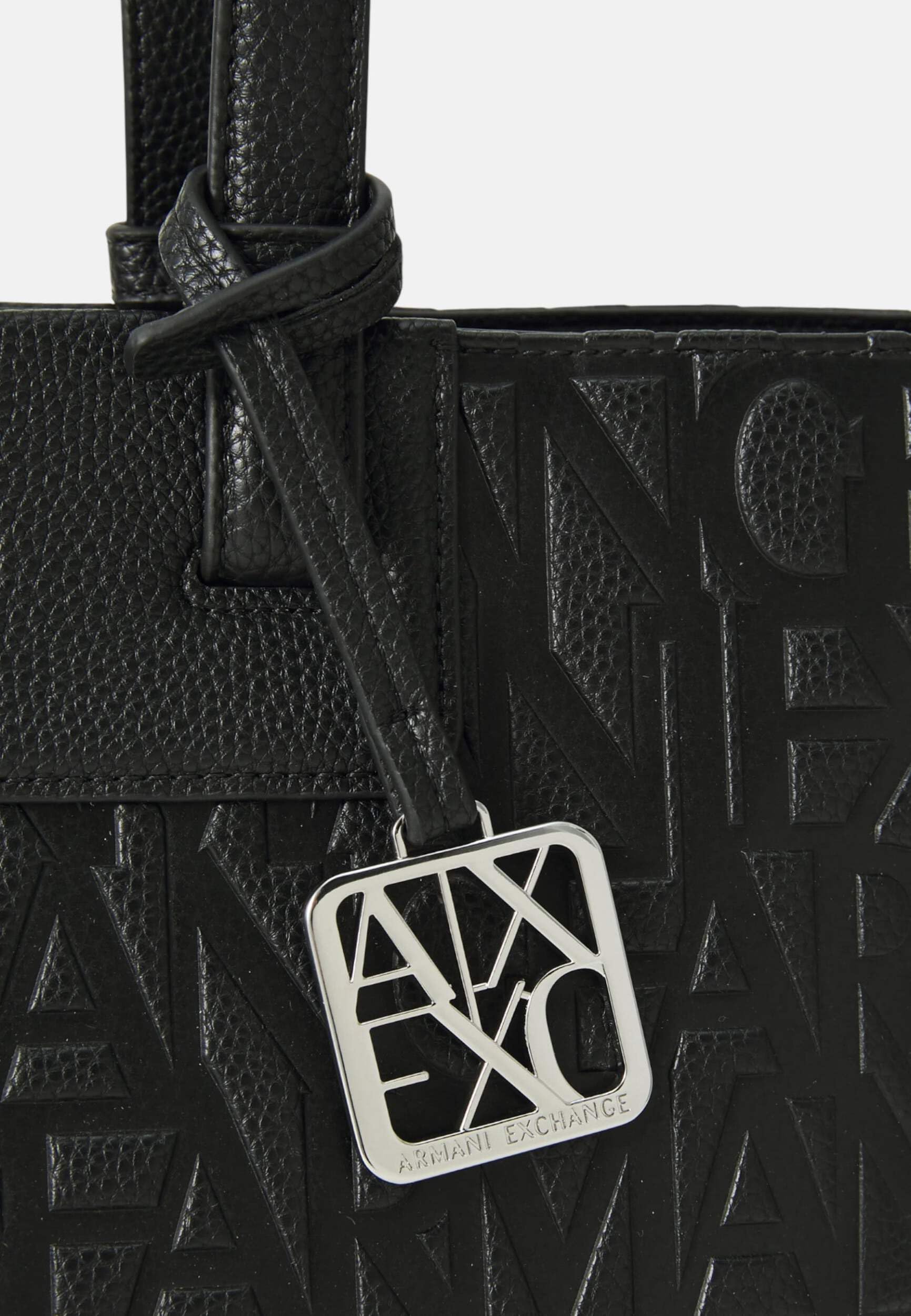 Armani Exchange Women's Liz Patent Embossed Logo Texture Shopping Bag, Black, TU