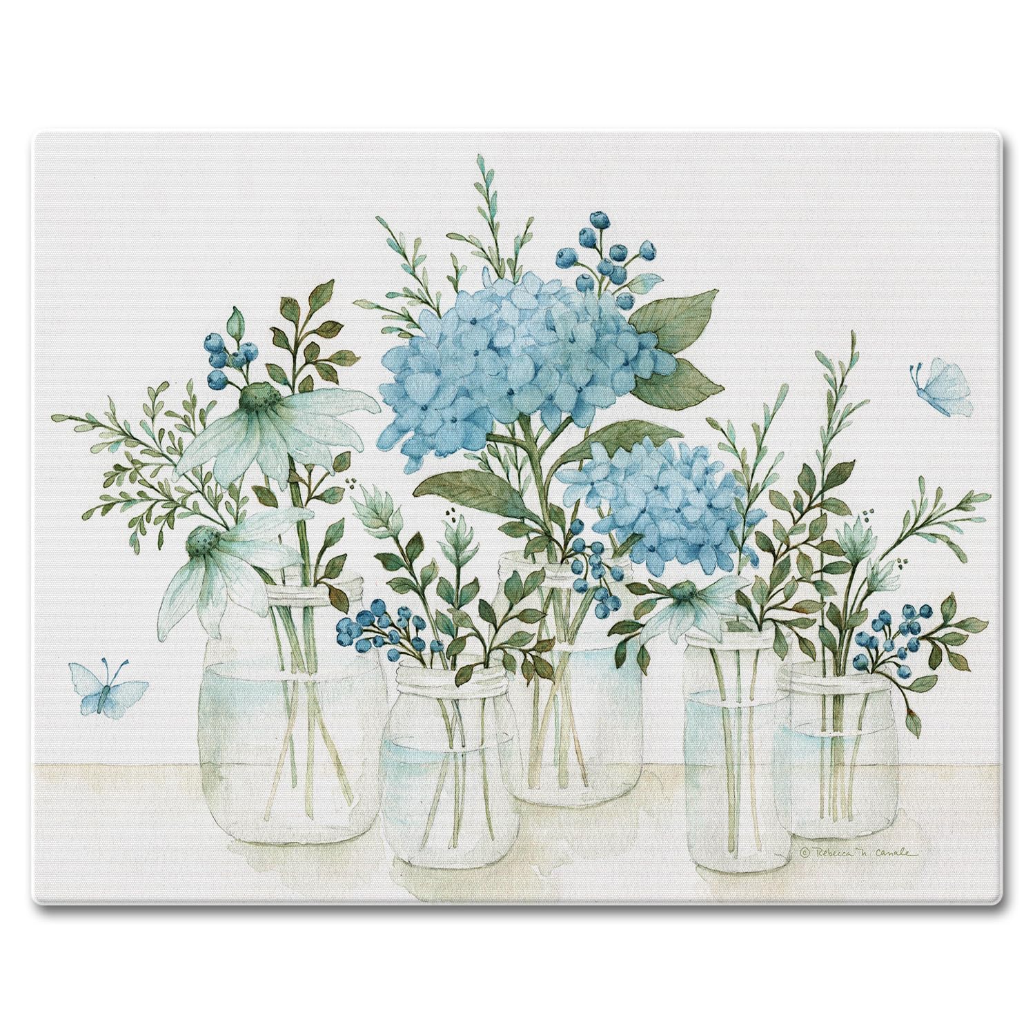 CounterArt Mason Jars & Florals 3mm Tempered Glass Cutting Board 15” x 12” Ma...