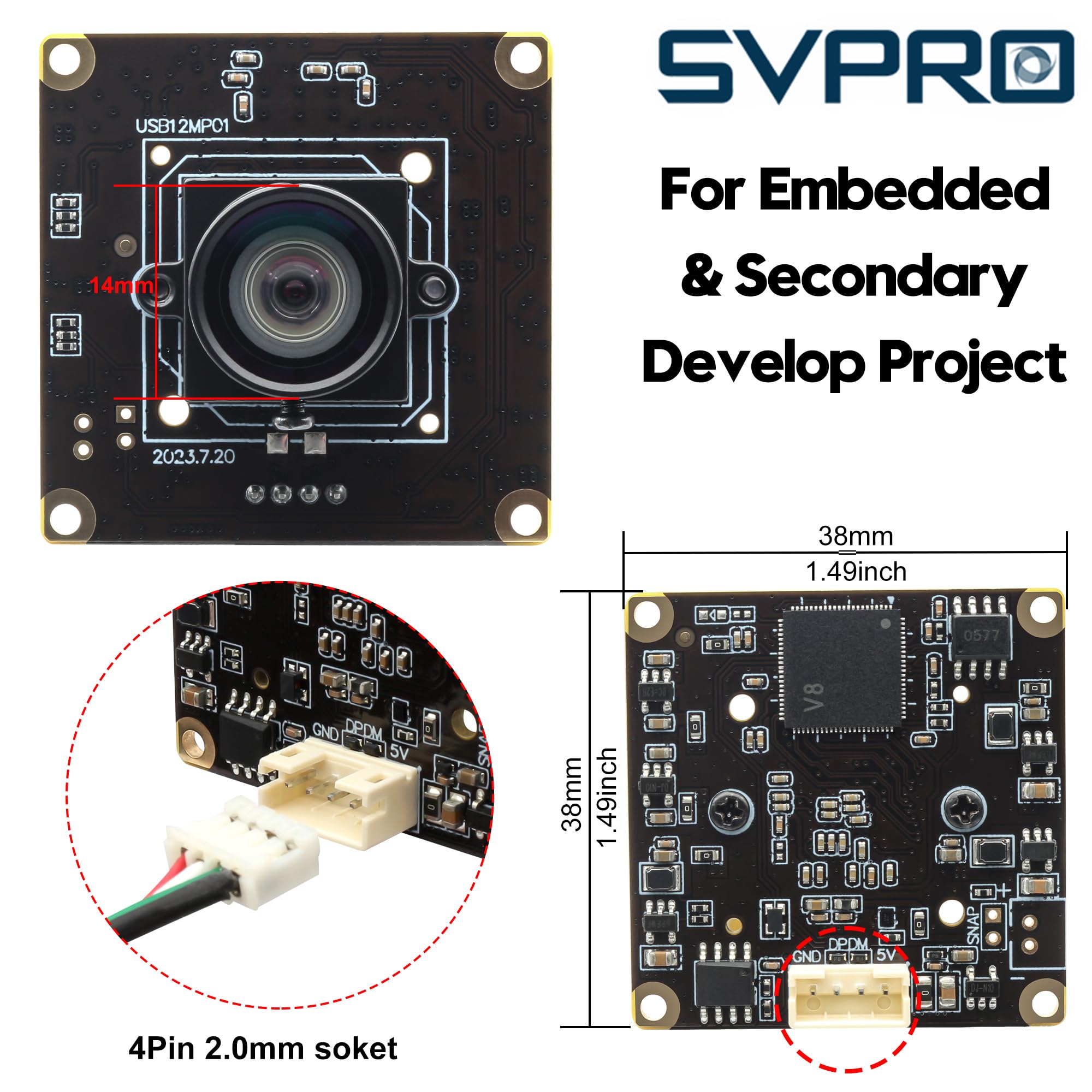 SVPRO Modulo Fotocamera USB Da 12 MP, Fotocamera Lightburn 4K 30 FPS, IMX577, 1080p 120 FPS, Obiettivo M12 Con Messa A Fuoco Manuale, UVC Per Computer, Laptop, Linux, Android