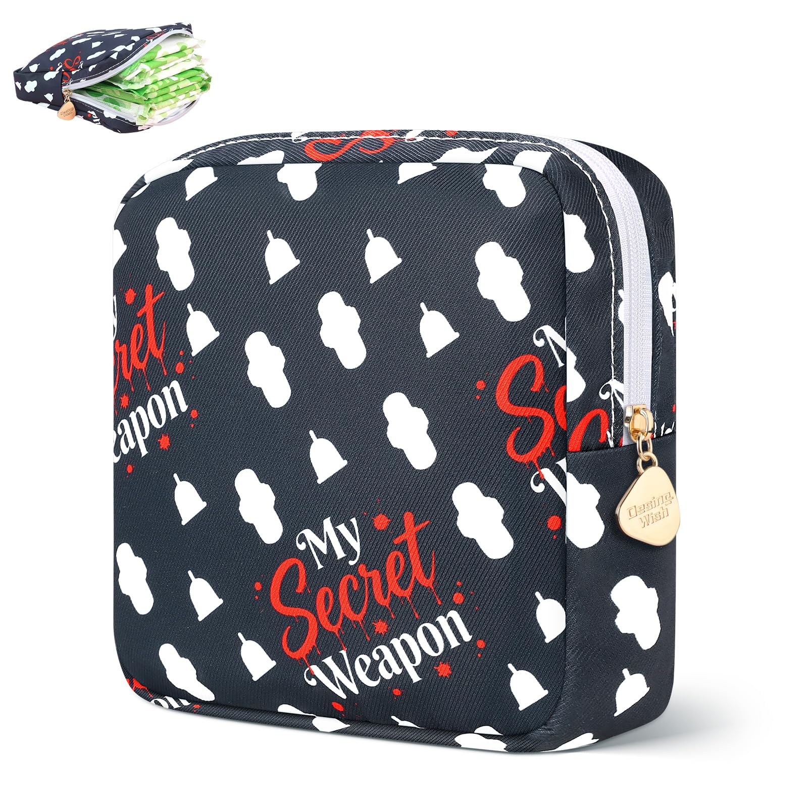 Sanitary Pad Storage Bag Portable Period Bag for Teen Pads/Sanitary Napkins/Small Tampons, Sanitary Napkin Storage Bag First Period Gifts for Teen Girls (Secret Weapon)