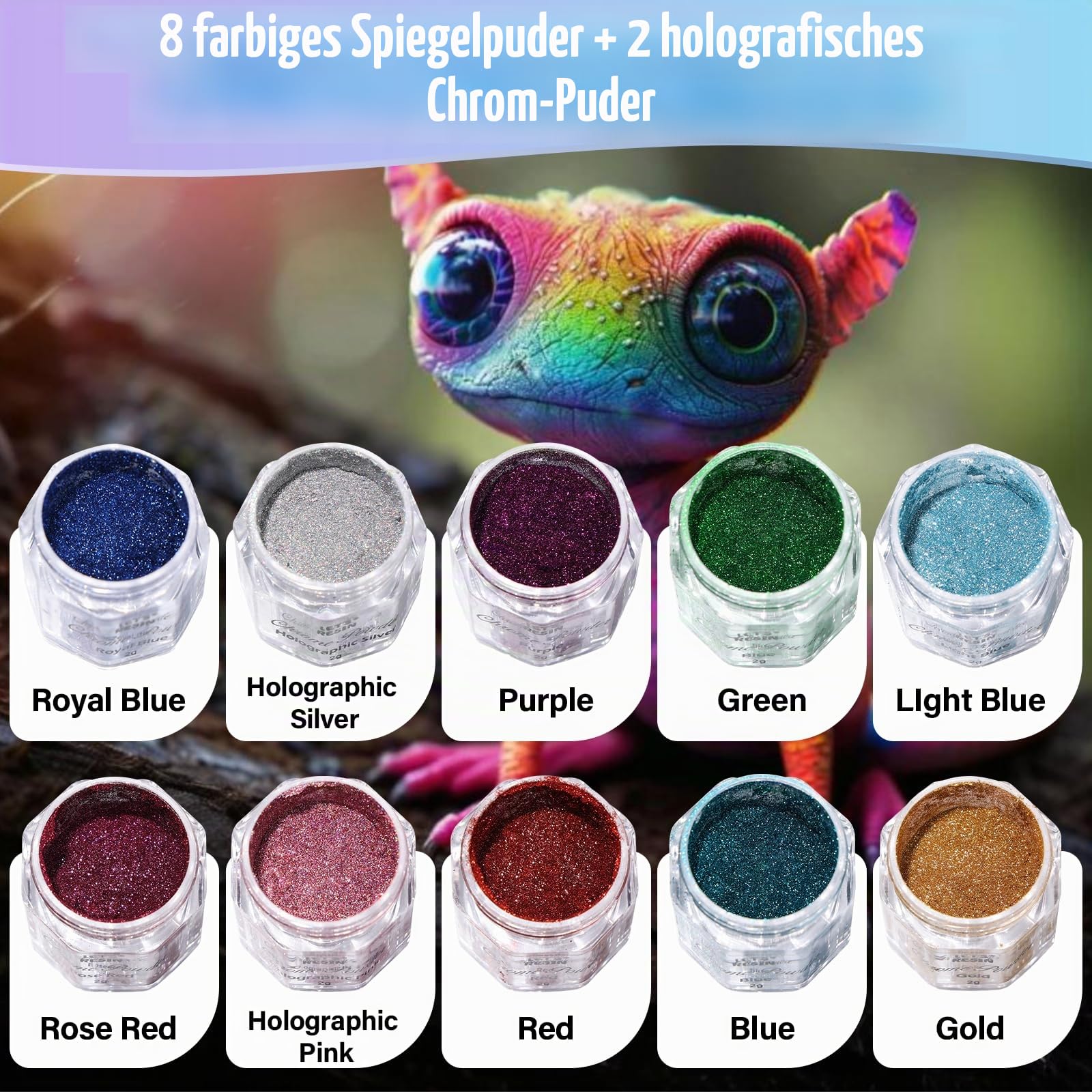 LET'S RESIN Chrome Powder, 10 Farben Metallic Epoxidharz Farbe, Farbpigmente für Gießpulver